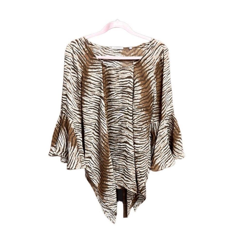 Larsen Gray Women’s Brown Animal Print Bell Sleeve Tunic Size Medium